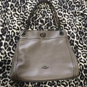 COACH Edie Grey Leather Turnlock Shoulder Bag